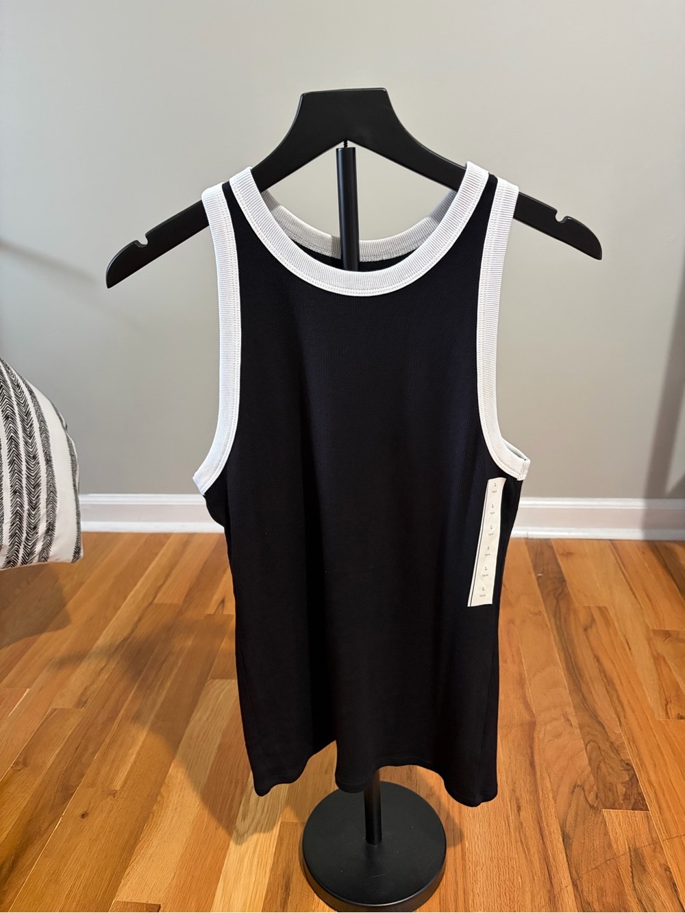 a new day Black Tank Top with White Trim